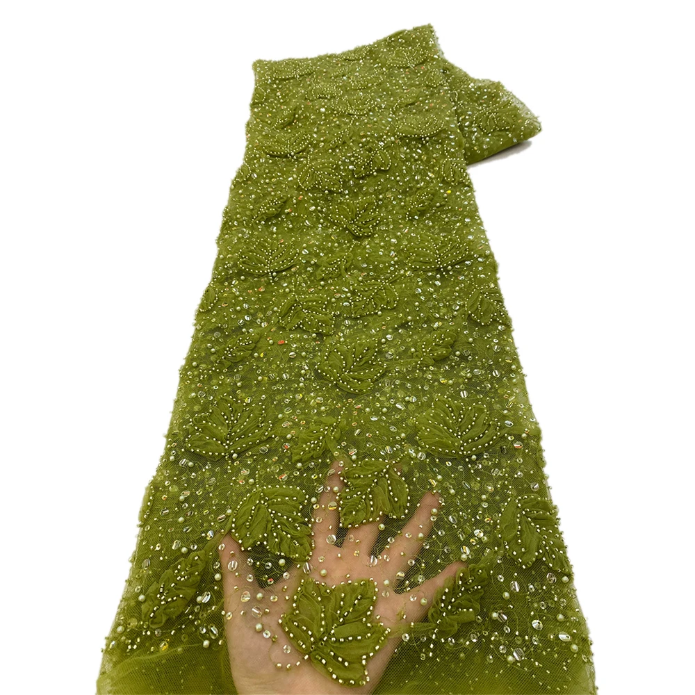 African Sequins Lace Fabric 2025 High Quality Tulle Lace French Nigerian Net Beaded Lace Fabric For Sewing Wedding Dress